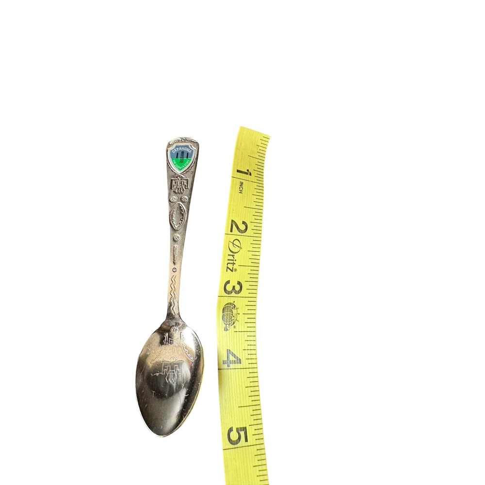 Oklahoma Souvenir Spoon Enamel Shield Sooner State Silver Tone 4" Vintage Style - Picture 3 of 5